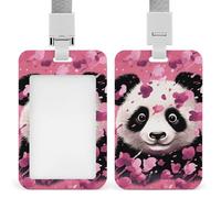 Pink Panda Cotton Badge Holder Hard Plastic Card Case Protector Pouch Name Key Card Holder Case for Office ID Credit Cards and Proximity Key Cards
