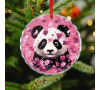 Pink Panda Cotton Christmas Ornaments - Round Hanging Ornaments for Christmas Tree Decorations, Farmhouse Rustic Holiday Home Decor and Gift Party Tags (3.1 Inch)