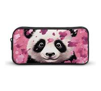 Pink Panda Cotton Pencil Case - Large Aesthetic Makeup Bag Multi-Purpose Pencil Pouch Cute Cosmetic Bag with Zipper Closure for Office, Home, Study & Travel