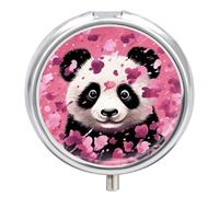 Pink Panda Cotton Pill Box - 3 Compartment Travel Pill Organizer with Small Mirror, Portable Pillcase for Pocket & Purse, Cute Round Medicine Case, Weekly Medicine Container