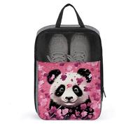 Pink Panda Cotton Shoe Bags with Zipper, Portable Shoe Organizer with Handle, Personalized Shoes Tote Bag for Travel, Waterproof Shoes Carrier, Storage Pouch