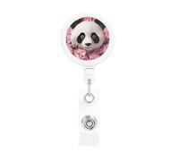 Pink Panda Retractable Badge Reel Holder with Clip and Keychain Name Badge Reel Funny Cute Badge Clips Id Card Badge Holder for Office Worker Doctor Nurse