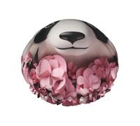 Pink Panda Shower Cap For Women Reusable Double Layers Bathing Bath Cap Hair Caps Waterproof Elastic Band Ladies Spa Salon Shower Hat Hair Caps