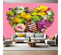 Pink Panoramic Mural Wallpaper 390 x 260 cm Love Flowers Wall Mural Non-Woven Art Print Wallpaper Living Room Bedroom Sofa TV Backdrop Decoration Poster Picture Photo