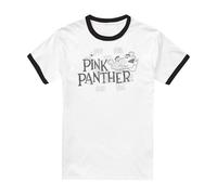 Pink Panther Sketch Logo Unisex Ringer T Shirt, White Black, XXL