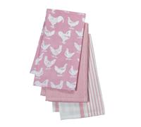 Pink Pantry Set Of 3 Hen & Cockerel Tea Towels 45 X65Cm
