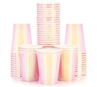 Pink Paper Cups 10 oz [40 pack] Disposable Coffee Insulated Cup for Hot Cold Drinks Juice Tea Milk Beverages Pink Pastel Iridescent Holographic Unicorn Mermaid Girls Birthday Party Decorations