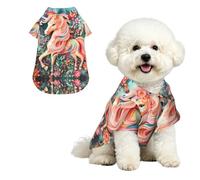 Pink Paper Cut Unicorn Breathable Hawaiian Dog Shirt Summer Button Up Top for Small Medium Dogs M