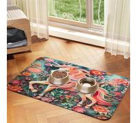 Pink Paper Cut Unicorn Pet Food Mat 23.62x15.71in Absorbent Non-Slip PU Leather Feeding Mat for Dogs Cats Rubber Bottom Fast Drying Rollable Pet Bowl Placemat