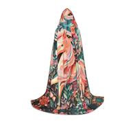 Pink Paper Cut Unicorn Print Unisex Hooded Cape Cloak, Long Robe with Hood for Halloween, Cosplay, Vampire, Witch Costumes, Black, S