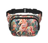 Pink Paper Cut Unicorn Printed Fashion Crossbody Bag, Hiking Waist Bag, Square Double Layer Travel and Fitness Shoulder Bag