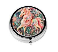 Pink Paper Cut Unicorn This Small, Round, Three-Compartment Travel Pill Box is Perfect for Storing Daily medications, Vitamins, and on-The-go.