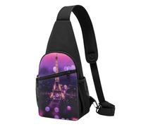 Pink Paris Casual Sling Bag Crossbody Shoulder Pack,Durable Polyester Chest Bag with Multiple Pockets and Key Holder,Adjustable Strap for Men Women