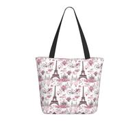 Pink Paris Street Scene Print Tote Bag for Women, Large Shoulder Tote Bag with Zipper, Handbags for Work Travel