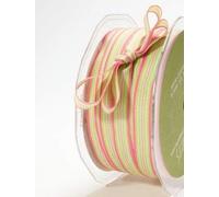 Pink, Parrot Green & White 10mm Grosgrain Stripe May Arts Ribbon on a 3m Length (N.B. This is a Cut from a roll)