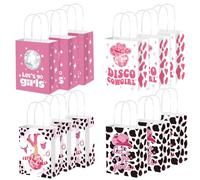 Pink Party Bags, 12pcs Disco Cowgirl Themed Goodie Bags With Handles, 4 Styles Cute Bag Let's Go Girls Birthday Party Favors For Weddings, Party, Bridesmaid, Bridal Shower