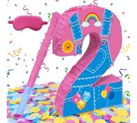 Pink Party Decorations,Pink Number 2 Pinata with Stick Blindfold Confetti for Girls Boys 2nd Anniversary Party Decorations & Supplies (15.7 x 11.5 x 3 In) (2nd)