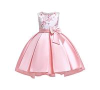 Pink Party Dress Girls Vintage Prom Dresses Silky Swing A Line Dress Bow Tie Birthday Party Wedding Bridesmaid Girl Evening Dresses Dance First Communion Ball Gown for Age 3-8 Years