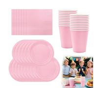 Pink Party Tableware - 72pcs Pink Party Plates Cups and Napkins, Disposable Paper Plate Cups and Napkins for Birthday, Weddings, BBQ, Picnics, 24 Guests
