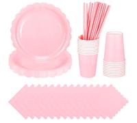 Pink Party Tableware Set,80PCS Paper Plates and Napkins,Disposable Tableware Set 20 Guests,Baby Pink Party Decorations for Table Decorations