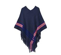 Pink Pashmina Shawls and Wraps Women's Stripe Knitted Tassel Cape Retro Soft Crochet Wraps Sweater Pullover Shawl Poncho with Tassels Cashmere Feel for Autumn Winter Outfits Elegant Pullover Ponchos