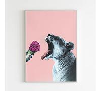 Pink Pastel Colour Lion Poster, Colourful Animal Wall Art, Quirky Nature Print, Fun Jungle Safari, Africa, Bedroom, living Room, Office, Home Decor A3 or A4 Print Only, Unframed (A3)