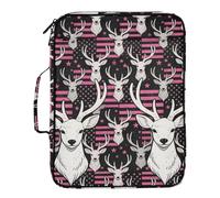 Pink Patriotic Deer Head American Flag Document File Folder Expanding Multiple Pockets 1.5-Inch 3-Ringing School Zipper Binder with Zipper Closure for Office Supplies