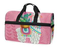 Pink Pattern Cute Llama with Cactus Travel Duffel Bag for Men Women Boys Girls Teens,Oversized Sports Gym Bag with Shoes Compartment Overnight Weekend Yoga Workout Bag Training Handbag