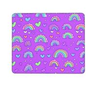 Pink Pattern Mouse Pad Rainbow Heart Gaming Mouse Mat with Stitched Edges Non-Slip Rubber Base Mousepad for for PC Laptop 22x18cm