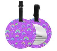 Pink Pattern Round Luggage Tag Rainbow Heart PU Leather Travel Bag Tag ID Labels Name Card Holder wtih Buckle for Luggage Suitcase Backpacks