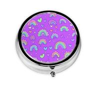 Pink Pattern Small Pill Box 3 Compartment Portable Pill Box for Purse Pocket Rainbow Heart Mini Medicine Organiser for Daily Vitamin Fish Oil Storage