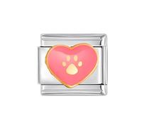 Pink Paw Love Heart Stainless Steel 9mm Italian Link Charm Lovely Enamel Compatible With Nomination Bracelet for Women Girls Cute Rabbit Foot Charms Easter Accessories Jewelry for Pet Lover