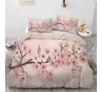 Pink Peach Blossom Super King Duvet Cover Sets Spring Flowers Bedding Super King Bed Set 3D Print Ultra Soft Microfiber Quilt Cover 260 x 220 with Zipper Closure and 2 Pillowcases K-1554