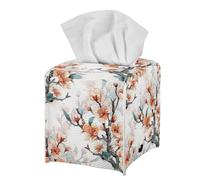 Pink Peach Blossom Tissue Box Cover for Home Decor Modern Aesthetic Print Square Tissue Holder Waterproof PU Leather Tissue Cube Organizer for Living Room Bedroom Bathroom