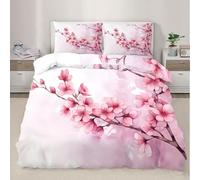 Pink Peach Blossoms Duvet Cover King Watercolor Plants Bedding Set 3pcs Spring Flowers Comforter Cover for Boys Room Decor Quilt Cover,2 Pillowcases(Not Comforter)