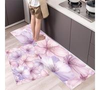 Pink Peach Blossoms Kitchen Rug Set 2 Pieces Non Slip and Anti Fatigue Mat Set, Washable Dreamy Watercolor Flowers Kitchen Floor Mat, Pink Standing Mats for Office Home Decoration 50x80cm+50x150cm