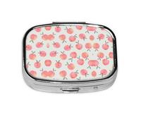 Pink Peach Pattern Print Pill Box 2 Compartment Medicine Pill Case,Portable for Pocket Or Purse Pill Box Decorative Metal Medicine Organizer