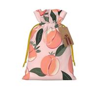 Pink Peach Pattern Printed Christmas Drawstring Bags Reusable Bag for Christmas Party Xmas Gift Wrapping, Yellow Ribbon, S
