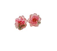 Pink Peach Resin Stud Earrings - Translucent 3D Flower Dainty Sweet Earrings for Women