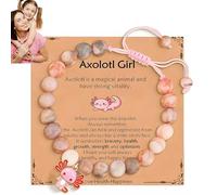 Pink Pearl Stretch Axolotl Bracelet for Girls with Positive Affirmation Card,Charm Axolotl Gifts Cute Kawaii Stuff,Pink Zebra Bracelets for Daughter Granddaughter Niece Birthday Christmas Graduation