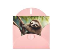 Pink Pearlescent Paper Holiday Cards 4"x6" MSRHIUEF Lazy Cute Sloth Hanging the Branches Printing Greeting Cards for Christmas, Birthday, Wedding Anniversary & Party Invitations
