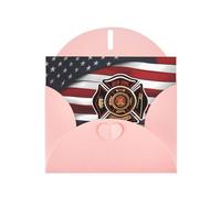 Pink Pearlescent Paper Holiday Cards 4"x6" MSRHIUEF Red Stripe Firefighter USA Flag Printing Greeting Cards for Christmas, Birthday, Wedding Anniversary & Party Invitations
