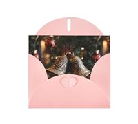 Pink Pearlescent Paper Holiday Cards 4"x6" YYHHAOFA Bells on Christmas tree Pattern Greeting Cards for Christmas, Birthday, Wedding Anniversary & Party Invitations