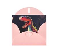 Pink Pearlescent Paper Holiday Cards 4"x6" YYHHAOFA big-mouthed dinosaur Pattern Greeting Cards for Christmas, Birthday, Wedding Anniversary & Party Invitations