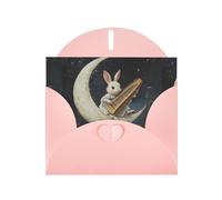 Pink Pearlescent Paper Holiday Cards 4"x6" YYHHAOFA Bunny playing the piano Pattern Greeting Cards for Christmas, Birthday, Wedding Anniversary & Party Invitations