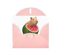 Pink Pearlescent Paper Holiday Cards 4"x6" YYHHAOFA Capybara on watermelon Pattern Greeting Cards for Christmas, Birthday, Wedding Anniversary & Party Invitations