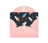 Pink Pearlescent Paper Holiday Cards 4"x6" YYHHAOFA Cartoon rocket launch direction Pattern Greeting Cards for Christmas, Birthday, Wedding Anniversary & Party Invitations