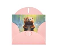 Pink Pearlescent Paper Holiday Cards 4"x6" YYHHAOFA cute beaver Pattern Greeting Cards for Christmas, Birthday, Wedding Anniversary & Party Invitations