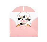 Pink Pearlescent Paper Holiday Cards 4"x6" YYHHAOFA Cute cow under the rainbow Pattern Greeting Cards for Christmas, Birthday, Wedding Anniversary & Party Invitations