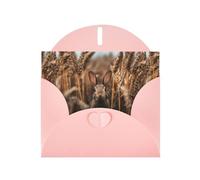 Pink Pearlescent Paper Holiday Cards 4"x6" YYHHAOFA Little rabbit in the wheat field Pattern Greeting Cards for Christmas, Birthday, Wedding Anniversary & Party Invitations